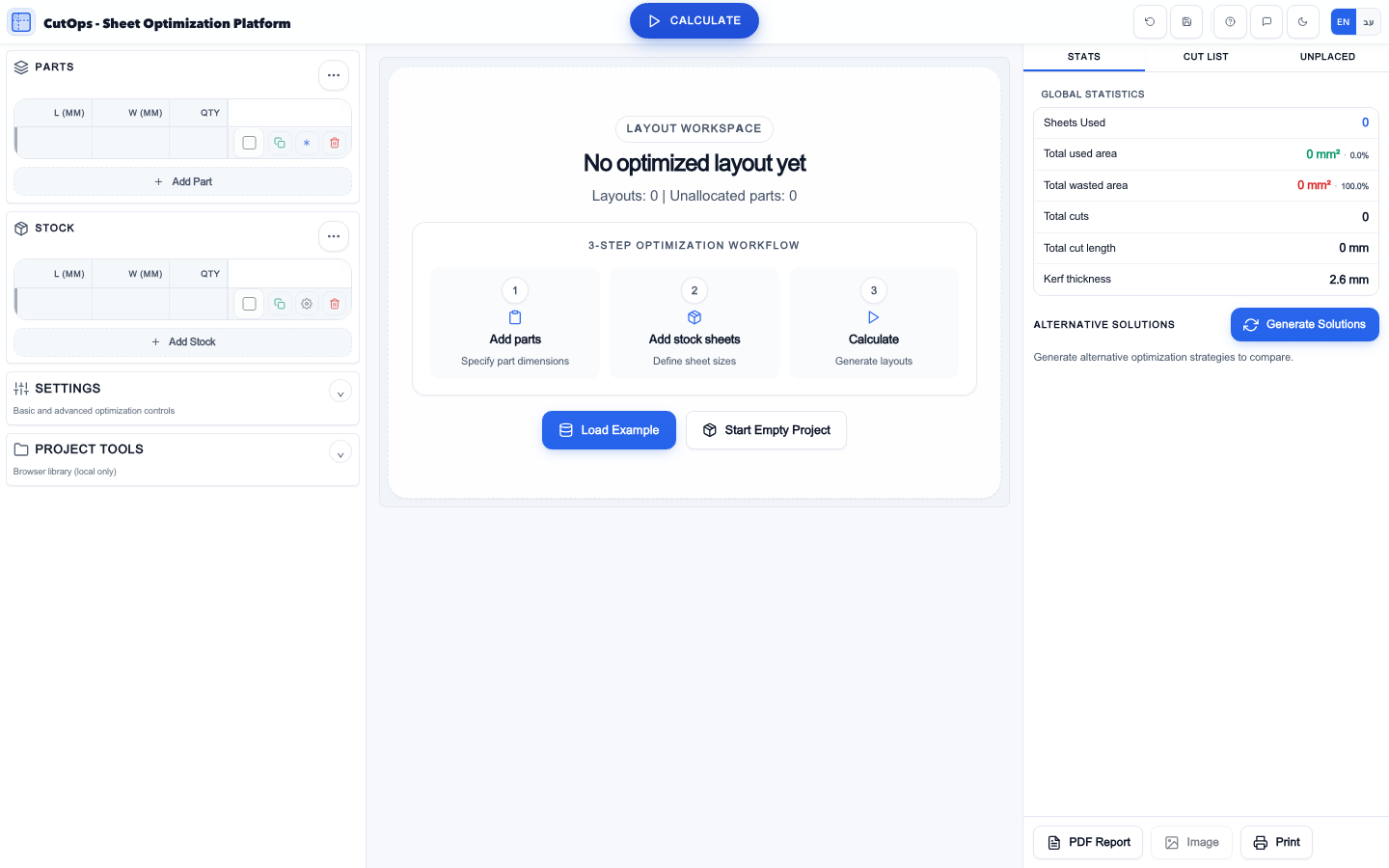CutOps export controls for PDF, image, and print outputs